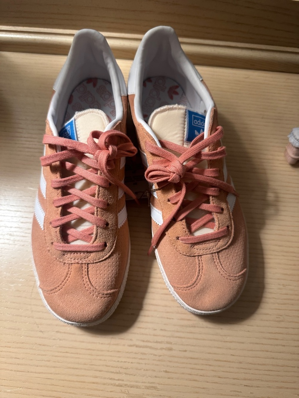 adidas Kids Peach Suede Sneakers with White Stripes